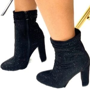 Rhinestone Block Heel Booties